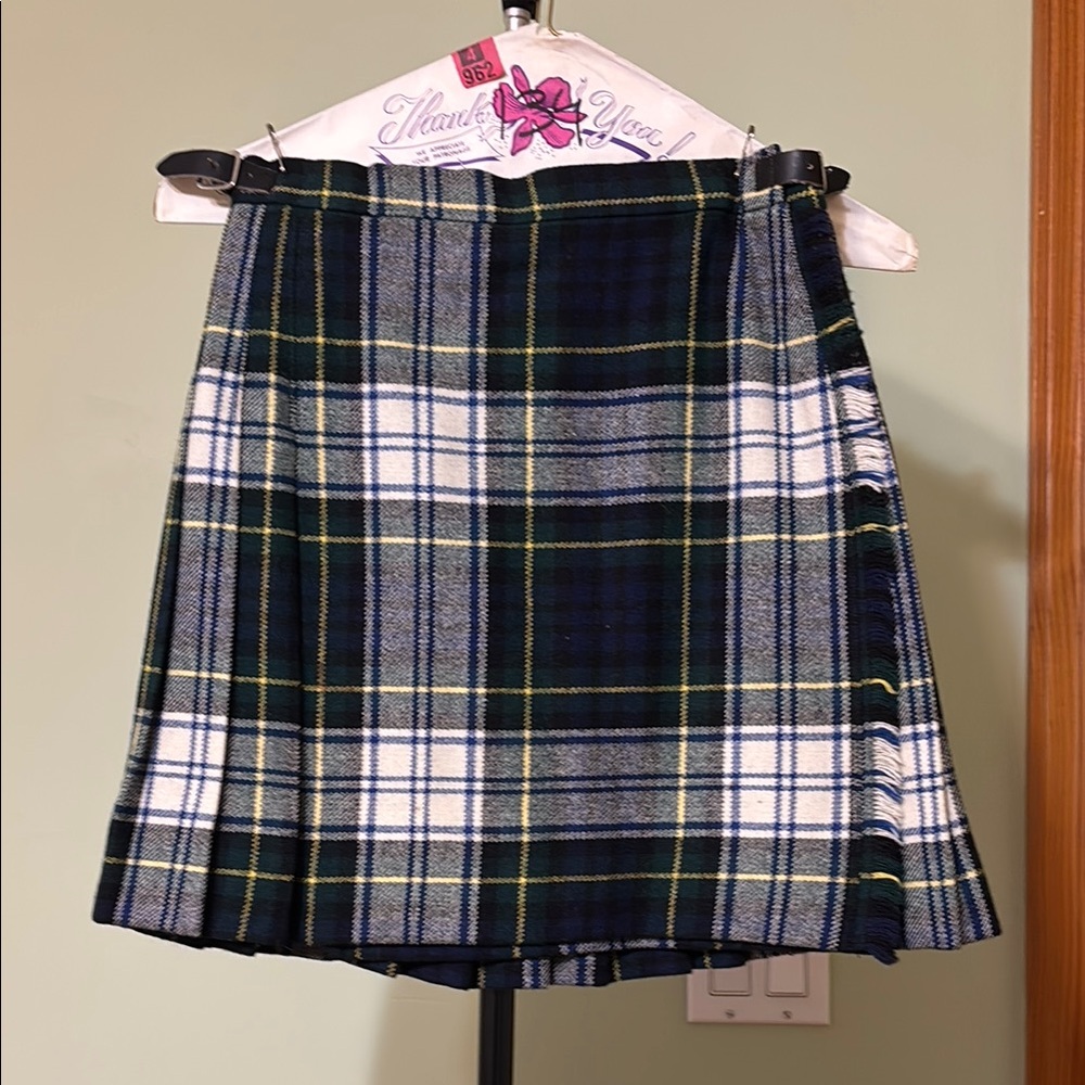 Blue and White Mini Skater Skirt with Pleats